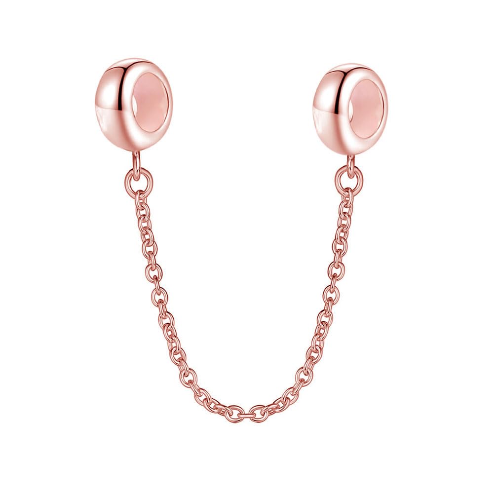 925 Sterling Silver Circle Clasp Safety Chain Charm Clip Stopper Charm Spacer Charm for Pandora Bracelet (Rose Gold)