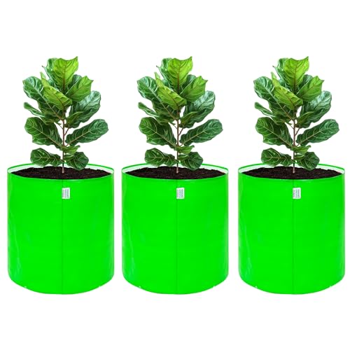 Image of Anandi Green's Premium HDPE Uv Protected 260 GSM Round Green Colour Plant Grow Bag Suitable for Terrace and Vegetable Gardening Size 15X18 INCH Pack of 3