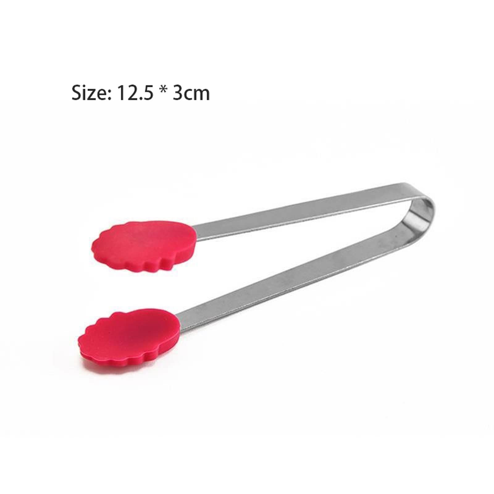 Küchenzange, Edelstahl-Silikon-Küchen-Grill-Eiszange, Rot, 12,5 x 3 cm