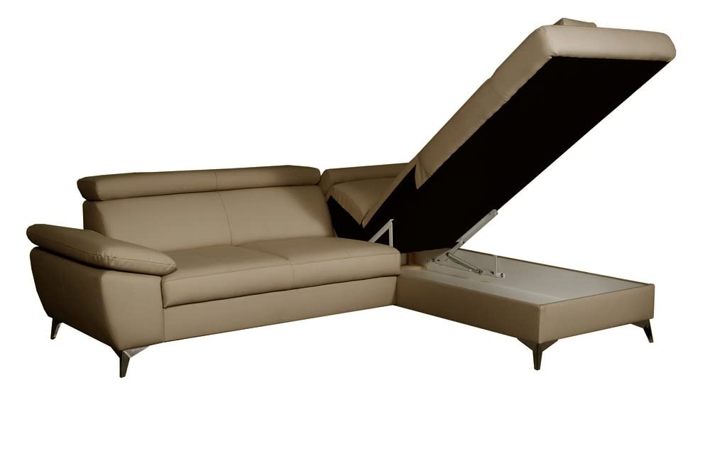 Canapé d'angle Convertible en Cuir Italien de Luxe 5 Places Warren II, avec Coffre, Noir, Angle Droit