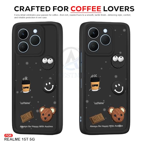 Image of AESTMO Back Case Cover for Realme 15T 5G Cover | Cute Fun Cartoon 3D Ball | Coffee Silicone Case | Full Body Protection | Camera Protection Back Cover for Realme 15T 5G (Black)