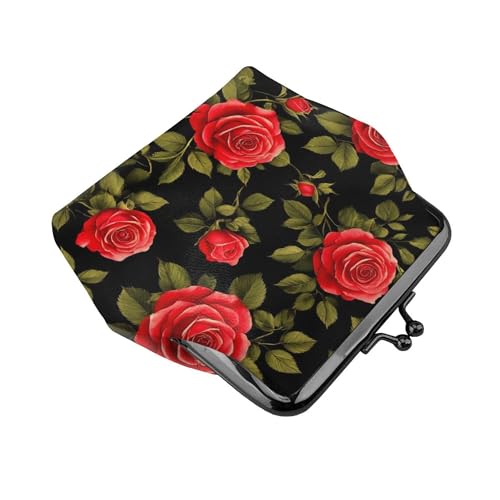 floral flowers black red roses (2) Coin Purse Kiss Lock Change Purse Vintage Trinkets Pouch Small Women Wallet Clutch Purse3