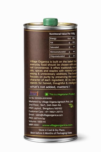 Image of Village-Organica Cold-Pressed Black Sesame Oil 1 Litre Tin Can | 100% Pure & Natural | Cooking, Skin & Hair Care | Antioxidant & Nutrient-Rich Wellness Oil