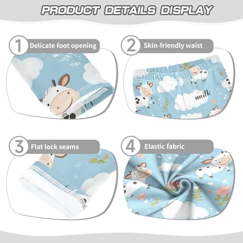 Wusikd Cute Flying Cows Girls' Leggings Toddler Doodles Clouds Flowers Kids Yoga Pants Dance Active Tights 4T3