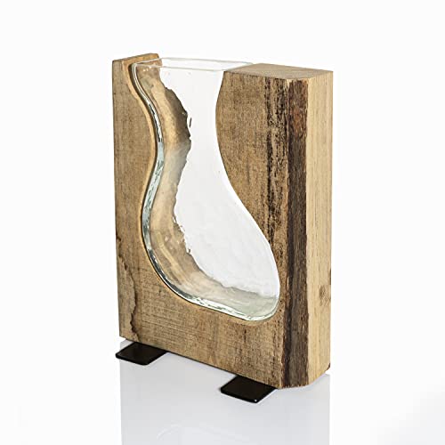 Weltbild Decoratieve vaas glas en hout - glazen vaas als landelijke stijl decoratie tafel decoratie hout decoratie bloemen decoratie huisdecoratie of lentedecoratie tafel glazen vaas hoekig als houten decoratie woonkamer smal modern & hoog - Afbeelding 4