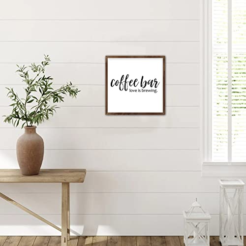 Wooden Signs With Inspirational Quotes Coffee Bar Love Is Brewing Retro Style 7X7In Wall Mounted Apricot Frame Wooden Plaque For Cottage Shelf Cafe Bar Garden Yard Farmhouse Porch Wall Decor #TOP6