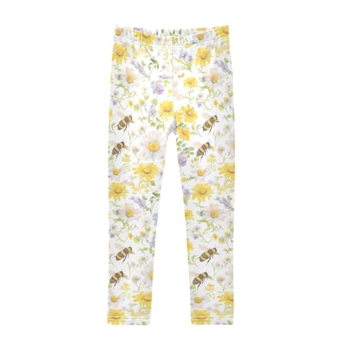 KLL Honey Bees Daisy Toddler Girls' Athletic Leggings Comfortable High Waisted Workout Pants Gym