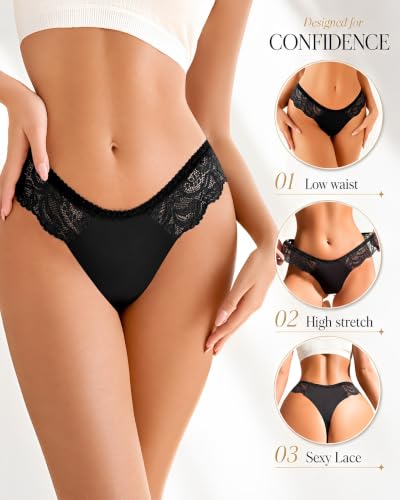 Image of ALL OF SHE Seamless Underwear women Pack Thongs for Women No show Sexy Breathable Panties Ladies Lace Thong 6 Packs XS-XL