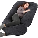 BATTOP Pregnancy Pillows for Sleeping, Full Body Maternity Pillow for Side Sleeping, Support for Back, Legs, Belly, HIPS, 57 Inch Pregnancy Pillow with Removable Cover, Black