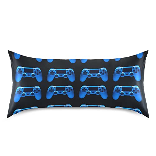 Oyihfvs Video Game Joystick Gamepad In Blue Neon Lights Isolated On Black Silky Satin Pillowcase For Hair And Skin, Soft Bed Pillow Cover, Decorative Silk Pillow Cases, Standard Size 20X26 Inches #TOP2
