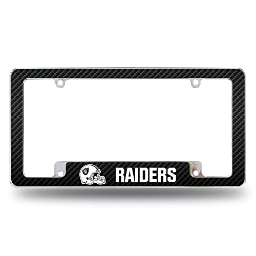 Rico Industries NFL Las Vegas Raiders Black All Over Chrome Frame 12" x 6" Car/Truck Auto Accessory