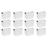 Sterilite 30 Quart Ultra Clear Plastic Stackable Storage Tote Container with Latching Lid (12 Pack)