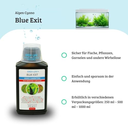 Easy Life Blue Exit – 250 ml Behandlung gegen Blaualgen im Aquarium, bekämpft effektiv Cyanobakterien, einfache Anwendung, sicher für Fische und Pflanzen