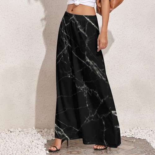 VOSERY Palazzo Pants for Women - Black Marble Comfy Casual Womens Wide Leg Pants Baggy Lounge Pants2