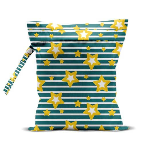 zcyxuuw Wet Bag, Wet Dry Bag, Waterproof Swim Bags, Machine Washable Reusable Bags for Beach, Pool, Diapers, and Dirty Yoga Gym Clothes(Green Stripe & Yellow Star Pattern
