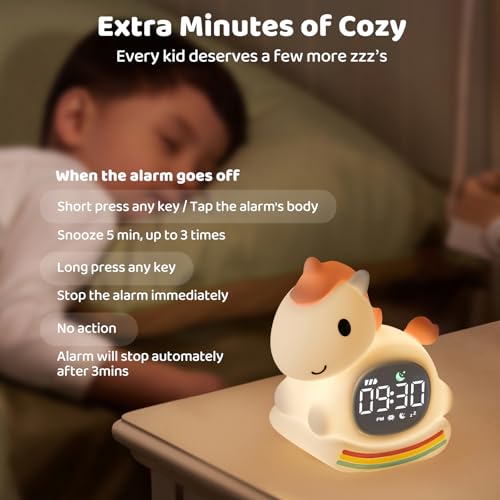 Image of Alarm Clock with Night Light for Kids with Sleep Training and Sound Machine, Rechargeable Silicone Lamp OK to Wake Clock,Cute Animal Tabletop Lamp, Perfect Sleep Companion for Boys Girls,Pink Pony