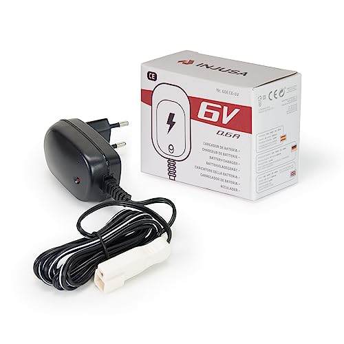 INJUSA - Caricatore per Batteria al Piombo da 6 V, Compatibile con Veicoli Elettrici Injusa da 6 V, Moto, Auto e Quad con Batteria da 6 V, Tempo di Ricarica 12 Ore