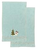 Cotton Craft - 2 Pack Christmas Decorative Guest Hand Towel Set 16x26 - Snowman - Light Blue - Makes an excellent gift - Luxurious 100% Cotton Velour Embroidered Towels - Beautiful Holiday motifs