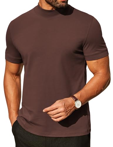 Image of COOFANDY Mens Mock Turtleneck Shirts Casual Premium Cotton Short Sleeve Shirt Basic Half Neck T-Shirts