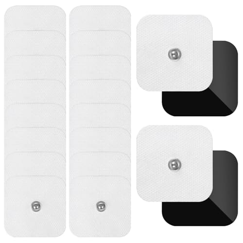 Set de 16 Electrodos para Tens 5 x 5 cm Parches Electroestimulador para Dispositivos TENS EMS Electrodos Repuesto, Reutilizables y Autoadhesivos con Conector de Botón de 3,5 mm