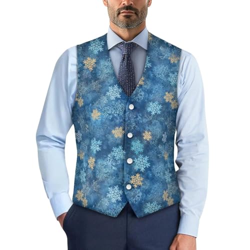 Christmas Vest for Men Slim Fit Men's Christmas Suit Vest for Party Banquet Lightweight Waistcoat With Pockets