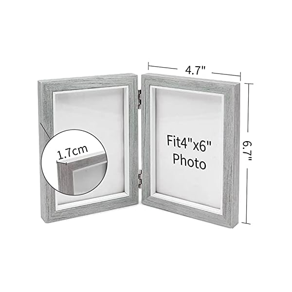 hongbanlemp Fotorahmen 4x6in Doppelbildrahmen rustikale graue Fotorahmen hölzerne Klappklappen, Hochzeitsgeschenke… – Bild 4