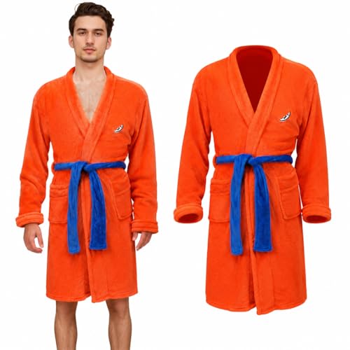 Ditip Anime Orange Pajamas Dragon Robe Bathrobe Men Soft Plush Long Cosutme Cosplay (SuggestHeight 65-68.9 (S/M))