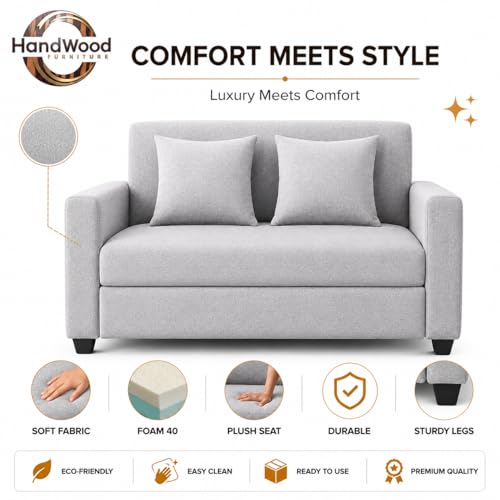 Image of 2 Seater Fabric Sofa | Sofa for Living Room & Home | Furniture for Office & Hotels | Fabric Color - Light Grey