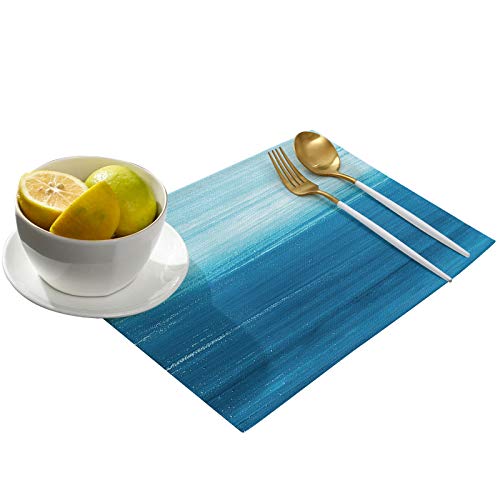 Hellowink Dining Table Placemats Set Of 6(Polyester),Ocean Sea, Heat Resistant Non-Slip Table Mats, White Blue,Indoor Outdoor Table Placemat For Holiday Banquet Kitchen Table Decor, Machine Washable #TOP1