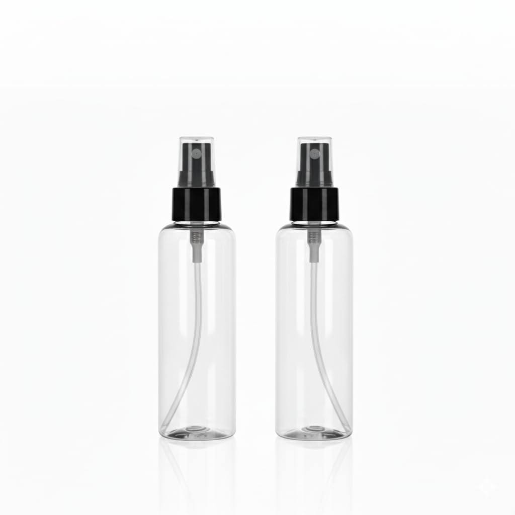 100ml Empty Spray Bottles Pack of 2 | Fine Mist Refillable Plastic Spray Bottles for Hair, Face Mist, Sanitizer, Perfume, Plants, Cleaning & Travel | Leak Proof Transparent Bottles-image-9