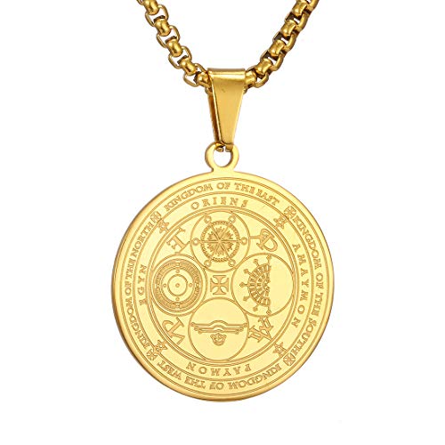 Collier Occulte Talisman des 7 Archanges - Sceau de Magique - Amulette de Protection en INOX Or E