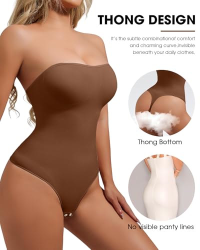 Image of Strapless Body Shaper Tummy Control for Women Thong Seamless Body Suit Shapewear Strapless Bodysuit Shapewear