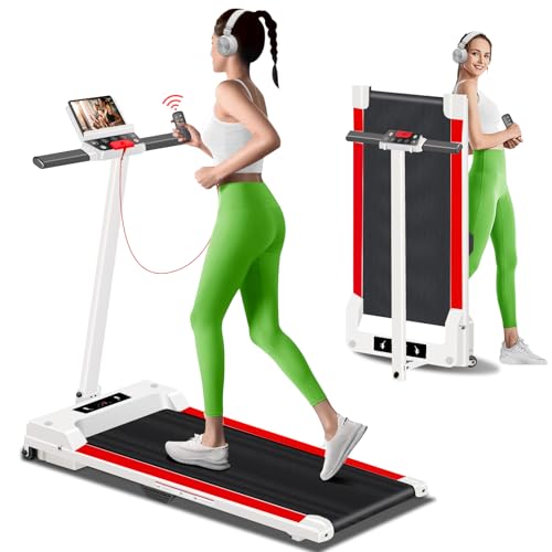 Treadmill with Handles, 2025 Upgraded Small Treadmills Home, Portable Electric Treadmills for Home 300 lbs Capacity,Walking Pad Treadmill,Lightweight Folding Foldable Walking Pad LED Display(Red)