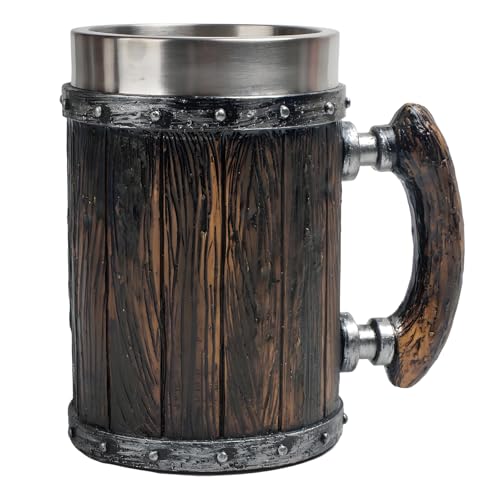 Jarra de cerveza de acero inoxidable premium con diseño de barril clásico medieval 2