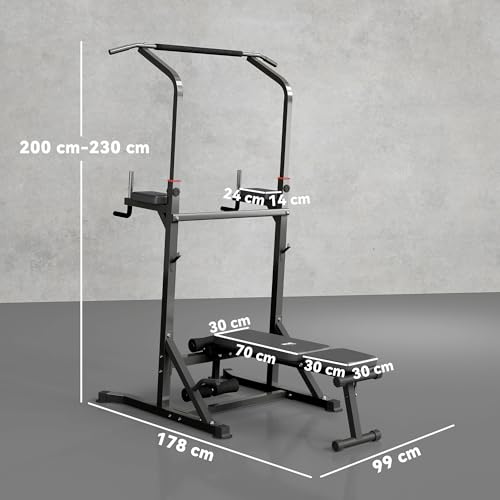 HOMCOM Pull Up Station with Adjustable Weight Bench, Dip Station and Barbell Rack, Multi-Function Power Tower Free Standing Pull Up Bar for Home Gym - Image 7