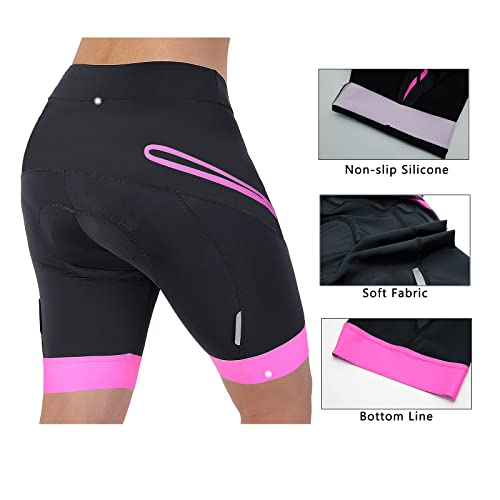 Beroy Short feminino de bicicleta com enchimento de gel 3D, short feminino de ciclismo, Vermelho ros