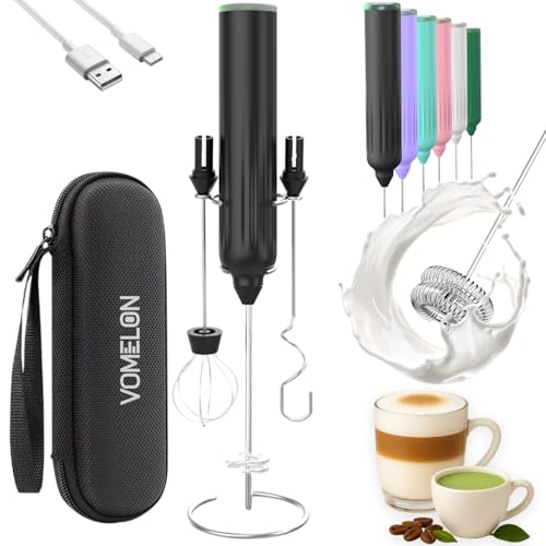 Milk Frother Handheld,3-Speed Rechargeable Coffee Foamer Drink Whisk with 3 Stainless Steel Heads Electric USB C Whisk for Coffee, Latte, Cappuccino,