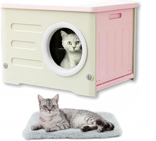 Numzo ペットハウス 屋外用 猫 犬 兼用 防水加工 取り外し可能 日よけ付き 小型犬 中型猫 防雨 防暑 通気性 軽量 頑丈 洗える コンパクト 庭 ベランダ 玄関 アウトドア ペットケア 防寒 防風 ペットベッド ペットシェルター (53cm*41