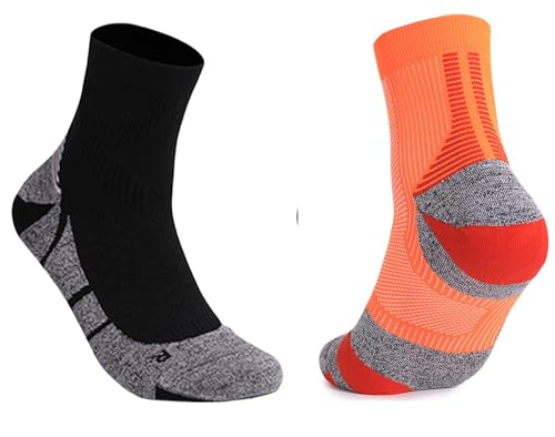 Quarter CREW Running& Cycling Socks, Moisture Wicking, Cushion athletic Sock for Men & Women (2 pairs)