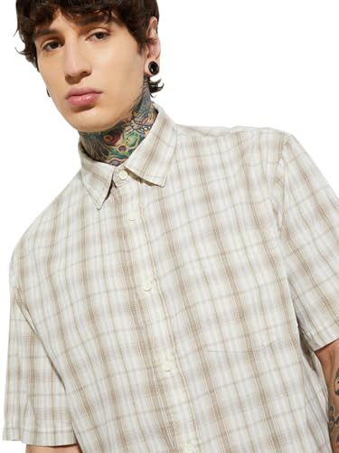 Image of Max URB N Men Half Sleeves Checked Slim Fit Cotton Shirt