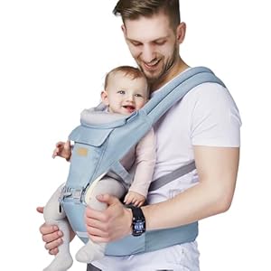 FRUITEAM 6-in-1 Baby Carrier with Waist Stool/Hip Seat for Breastfeeding, One Size Fits All – Adapt to Newborn, Infant & Toddler (Blue)