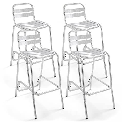 Oviala Lot de 4 chaises Hautes en Aluminium Gris