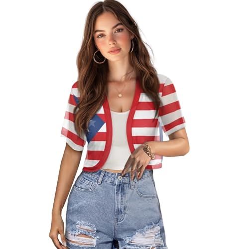 Image of Women's Shrug Short Sleeve Bolero Open Front Knit Party Tulle Cardigan Cropped Cardigan Shoulder Cover Up