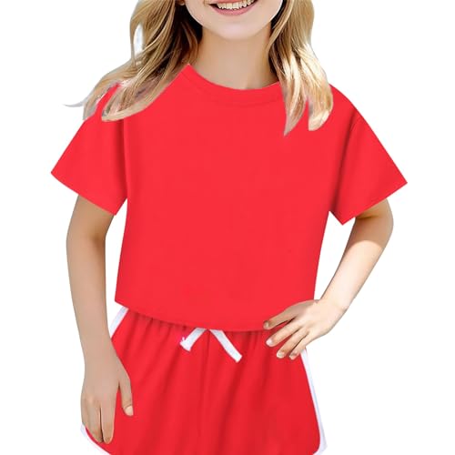 Girls Athletic 2 Piece Outfit Cropped Short Sleeve Solid 2pc Set Tie Front Shorts Kids Workout Running3