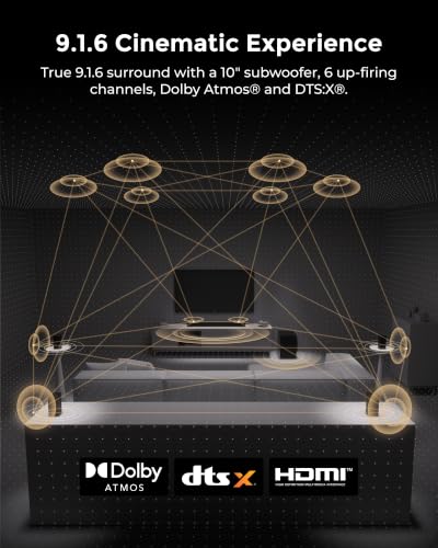 Image of ULTIMEA Skywave X100 9.1.6 THX-Tuned Wireless Home Theater System | with Dolby Atmos & DTS:X, 10 inch Subwoofers, 20Hz Low Frequency, 1500W Peak Power, 8K Pass-Through, AVR Grade Sound Bar