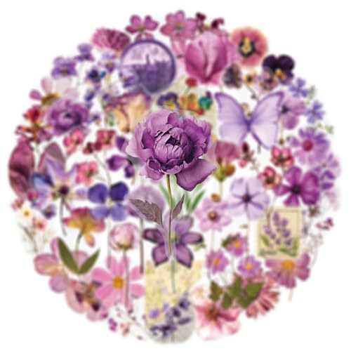 Image of Transparent Flora Scrapbook Stickers Aesthetic Flowers Stickers(Pur) | Transparent & Waterproof Sticker for Scrapbook Journal Water Bottle Kindle, DIY Crafts, Party Supplies