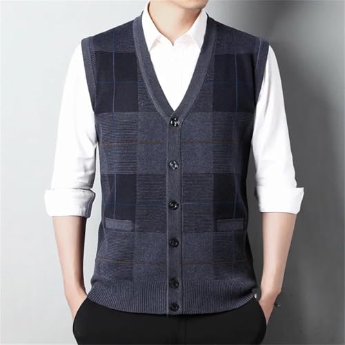Men's Slim Fit Knitted Sweater Vest, V-Neck Plaid Casual Pullover Cardigan3