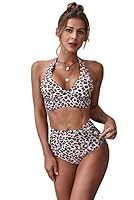 Boldgal Women's Animal Print Halter Plus Size Bikini Set (ROTSPQSK_Brown_3X-Large)