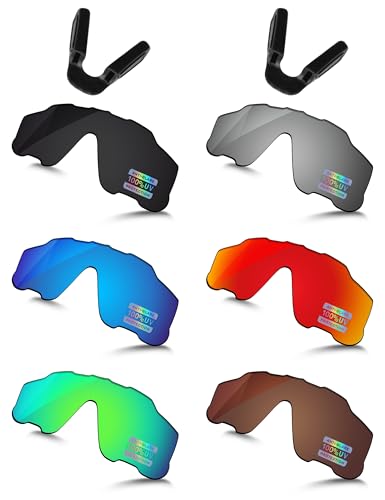Image of Bowyer 6 Pieces POLARIZED Replacement Lenses & Nosepads for Oakley Jaw-breaker OO9290 Sunglasses - Black + Titanium Mirror + Surf Blue Mirror + Fire Red Mirror + Jade Green Mirror + Brown