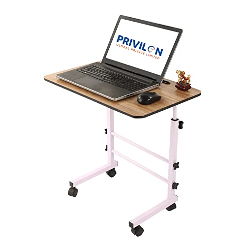 Image of PRIVILION GLOBLE Portable Laptop Table with Adjustable Height - Studying Overbed Breakfast Sofa Table - Wood Portable Laptop Table- DIY Side Table for Home & Hospital- Table (Wood with Wight Leg)